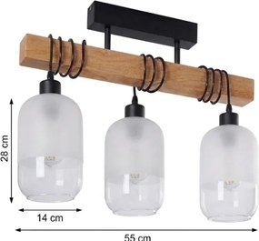 Brilagi - Lustră aplicată WOOD GLASS 3xE27/60W/230V pin/negru/alb