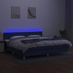 Pat cu arcuri, saltea si LED, albastru, 200x200 cm, textil Albastru, 200 x 200 cm, Design simplu