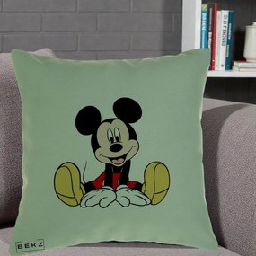 Perna Personalizata Mickey Mouse Relaxat, 40x40 cm, Verde, Husa Detasabila, Perna Inclusa, BEKZ®