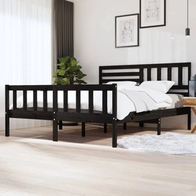 Cadru de pat Super King 6FT, negru, 180x200 cm, lemn masiv Negru, 180 x 200 cm