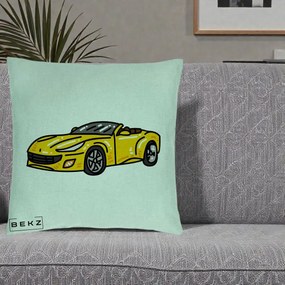 Perna Personalizata Masina Cabriolet Galbena Grafic, 40x40 cm, Verde Menta, Husa Detasabila, Perna Inclusa, BEKZ®