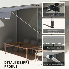 Outsunny Copertină Retractabilă cu Braț Pliabil, 400x120 cm, Gri Închis | Aosom Romania