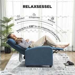 HOMCOM Fotoliu Reclinabil din Țesătură cu Efect de In cu Suport pentru Picioare, Albastru | Aosom Romania