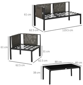 Outsunny Set pentru gradina 4 bucati cu 2 canapele 2 locuri, fotoliu de colt si masuta de cafea din geam securizat, gri si negru | AOSOM RO
