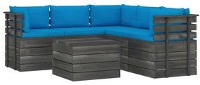 Set mobilier gradina din paleti cu perne, 6 piese, lemn pin Albastru deschis, 6