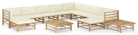 3058227 vidaXL Set mobilier de grădină cu perne alb crem, 12 piese, bambus