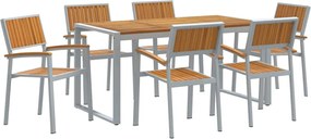 vidaXL Set de masă pentru grădină 7 pcs Gri Lemn Solid de Acacia