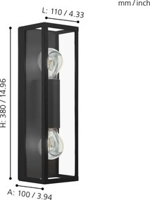 Eglo 33856 - Aplică de perete pentru exterior ALAMONTE 2xE27/60W/230V IP44 negru