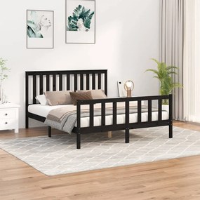 3188220 vidaXL Cadru de pat cu tăblie, negru, 160x200 cm, lemn masiv de pin
