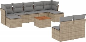 vidaXL Set canapele de grădină, 10 piese, cu perne, bej, poliratan