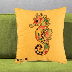 Perna Decorativa Calut de Mare Glitter Tropical, 40x40 cm, Galben, Husa Detasabila, Perna Inclusa, BEKZ®
