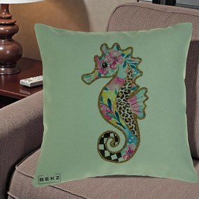 Perna Decorativa Calut de Mare Glitter Tropical, 40x40 cm, Verde, Husa Detasabila, Perna Inclusa, BEKZ®