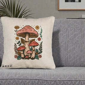 Perna Decorativa Ciuperci Vintage Floral, 40x40 cm, Bej Canapea, Husa Detasabila, Perna Inclusa, BEKZ®