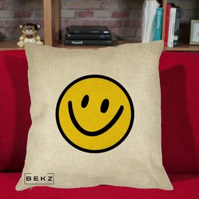 Perna Decorativa Smiley Face Galben Clasic, 40x40 cm, Crem, Husa Detasabila, Perna Inclusa, BEKZ®