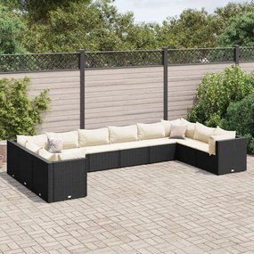 3308280 vidaXL Set mobilier de grădină cu perne, 10 piese, negru, poliratan