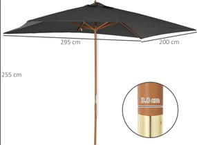Outsunny Umbrelă de Grădină cu Frânghie și Orificii de Ventilație,  2.95x2x2.55 m, Gri Închis | Aosom Romania