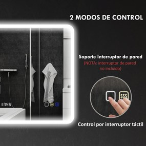 HOMCOM Oglindă de Baie cu Lumină LED 80x60 cm cu Bluetooth 3 Culori de Lumină Funcție Antiabur Funcție de Memorie IP44  | Aosom Romania