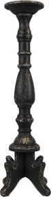 Suport lumanare, negru, din lemn, aspect vintage, H60 cm