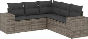 vidaXL Set canapea de grădină cu perne, 5 piese, gri, poliratan
