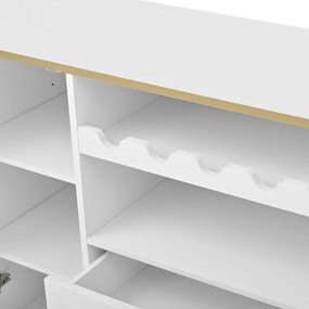 Comodă cu fronturi din sticlă, suport pentru vinuri și mult spațiu de depozitare, 120x38x90 cm, Alb