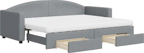 vidaXL Pat de zi cu extensie și sertare, gri deschis, 80x200 cm textil