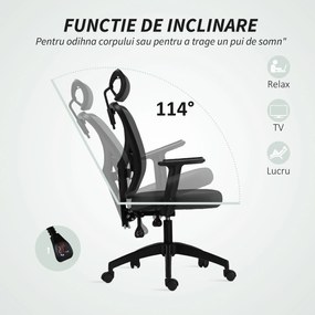 Vinsetto Scaun de Birou cu Inaltime Reglabila, 66x61x106-116cm, Gri Închis | Aosom Romania