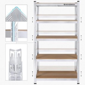 Raft Songmics, 5 rafturi, 40 x 90 x 180 cm, Silver, GLR40SV