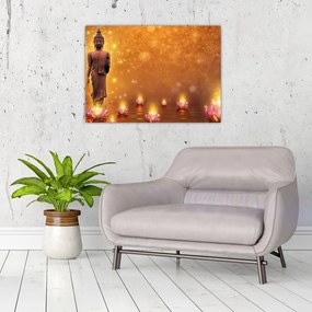 Tablou pe sticlă - Buddha în sclipici auriu (70x50 cm)