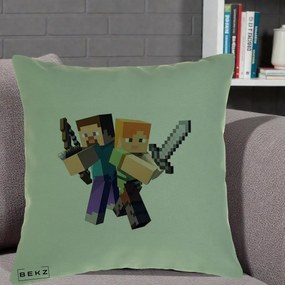 Perna Personalizata Minecraft Steve si Alex, 40x40 cm, Verde, Husa Detasabila, Perna Inclusa, BEKZ®
