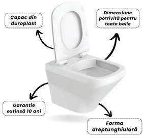 Set vas wc suspendat rimless cu capac soft close Bristol si set rezervor wc incastrat Grohe Rapid SL cu set fixare si clapeta crom Skate Cosmopolitan