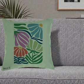 Perna Decorativa Flori Grafice Multicolore Modern, 40x40 cm, Verde, Husa Detasabila, Perna Inclusa, BEKZ®