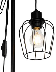 Lampă de podea rustică neagră cu lemn 2 lumini - Stronk