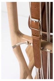 Fotoliu cu structură din lemn masiv de stejar şi șezut din piele bivol Gazzda Dedo, maro cognac