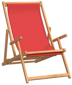 Scaun de plaja pliabil, rosu, lemn masiv de tec 1, Rosu, 60 x 126 x 87.5 cm