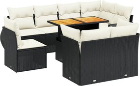 vidaXL Set mobilier de grădină cu perne, 9 piese, negru, poliratan