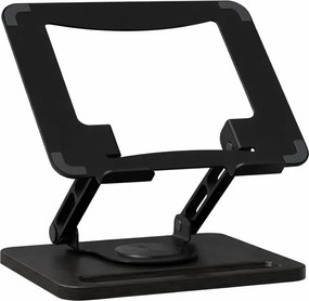 Suport ergonomic pentru laptop și tabletă, construcție premium din oțel carbon și lemn masiv, Negru