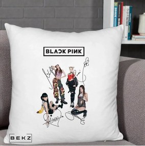 Perna Personalizata K-pop BLACKPINK Fotografie Grup Autografe Toate Membre, 40x40 cm, Alb Pufos, Husa Detasabila, Perna Inclusa, BEKZ®