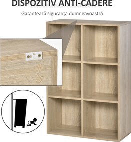 HOMCOM Bibliotecă Modernă cu 6 Cuburi, 65.5x30x97.5 cm, Culoare Stejar | Aosom Romania