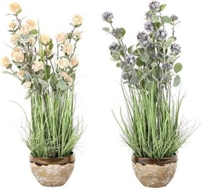 Plantă decorativă interior lila cu accente roz pal și verde din PVC cu structură din metal, "Liraya"