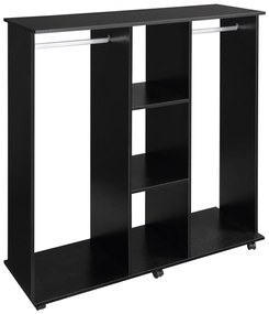 HOMCOM Șifonier cu șinar Mobilier de Depozitare 6 roți 120L x 40l x 128H cm din lemn Negru | Aosom Romania