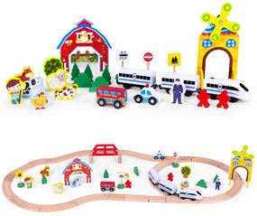 Set de trenuri agricole din lemn 53 de piese