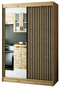 Dulap de haine 150 cm Ladonna 2 (Stejar artisan + Negru mat) (cu oglindă). 1043518