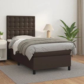 3142830 vidaXL Pat box spring cu saltea, maro, 100x200 cm, piele ecologică
