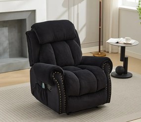 RESIGILAT- Fotoliu Masaj si Incalzire, Recliner, suport picioare extensibil, Textil, Negru