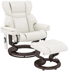 HOMCOM Fotoliu de relaxare cu funcție de masaj și taburet, scaun de dormit, piele ecologică, 79 x 82 x 101 cm, alb-crem | Aosom Romania