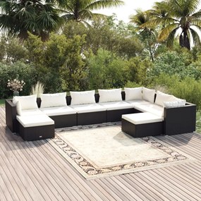 3102671 vidaXL Set mobilier de grădină cu perne, 9 piese, negru, poliratan