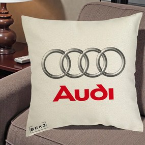 Perna Personalizata cu emblema Audi, 40x40 cm, Ecru, Husa Detasabila, Perna Inclusa, BEKZ®