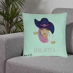 Perna Personalizata Zodiac Balanta Cowgirl, 40x40 cm, Verde Menta, Husa Detasabila, Perna Inclusa, BEKZ®