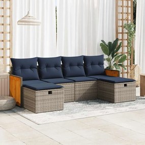 vidaXL Set mobilier grădină cu perne, 6 piese, gri, poliratan