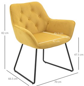 Scaun capitonat HOMCOM, cu Invelis cu textura de Catifea si Baza, Fotoliu pentru Casa si Birou 70x66.5x82cm Galben | Aosom RO